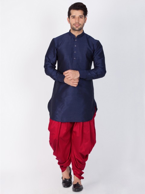 

VASTRAMAY Men Blue Solid Straight Kurta