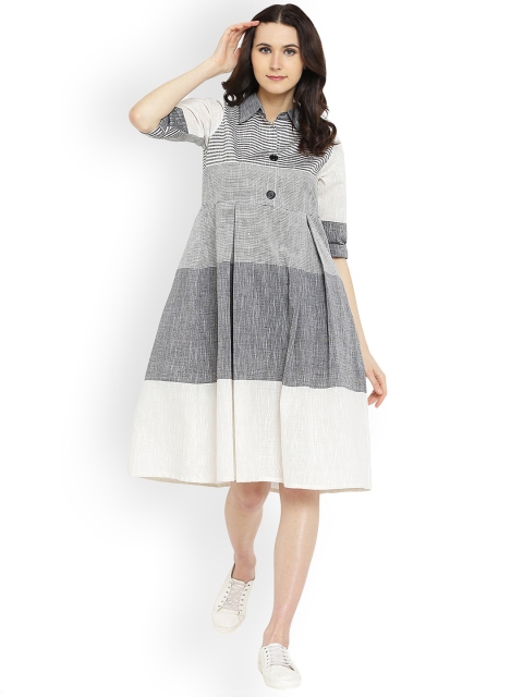 

Shakumbhari Women Grey Striped Fit and Flare Dress