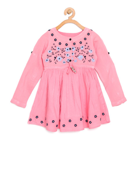 

Bella Moda Girls Pink Embroidered Solid Fit and Flare Dress