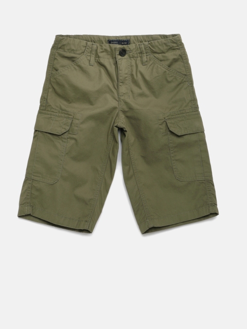 

Indian Terrain Boys Olive Green Solid Regular Fit Cargo Shorts