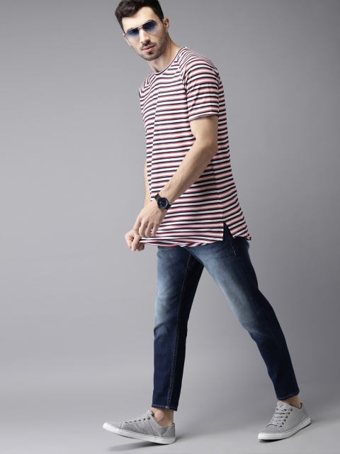 

Moda Rapido Men White Striped Round Neck T-shirt