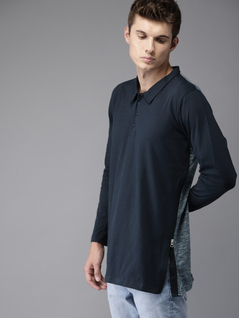 

Moda Rapido Men Navy Solid Polo Collar Pure Cotton T-shirt, Navy blue