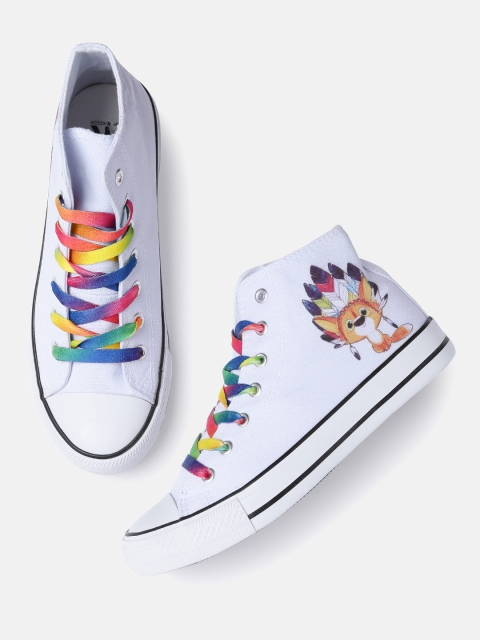 

Kook N Keech Women White Printed Mid- Top Sneakers