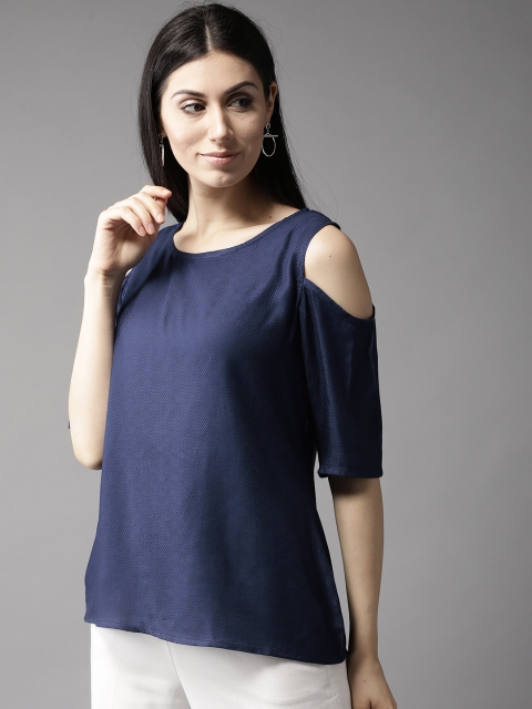 

HERE&NOW Women Navy Blue Chevron Pattern Top