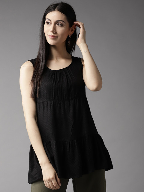 

HERE&NOW Women Black Self-Design A-Line Top