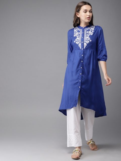 

HERE&NOW Women Blue Embroidered A-Line Kurta