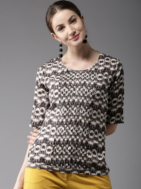 

HERE&NOW Women Off-White & Grey Printed Top