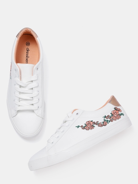 

DressBerry Women White Sneakers with Embroidered Detail