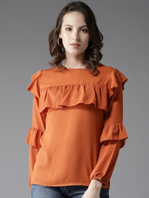 

Moda Rapido Women Rust Orange Solid Top