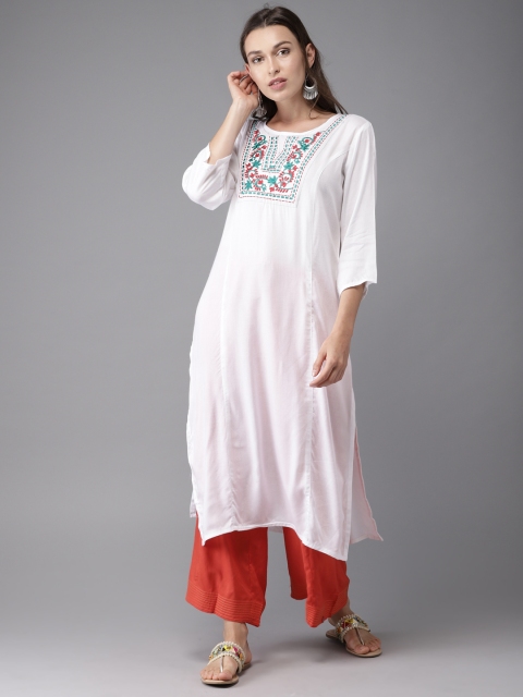 

Moda Rapido Women White Yoke Design Straight Kurta