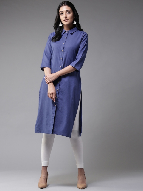 

Moda Rapido Women Blue Solid Straight Kurta