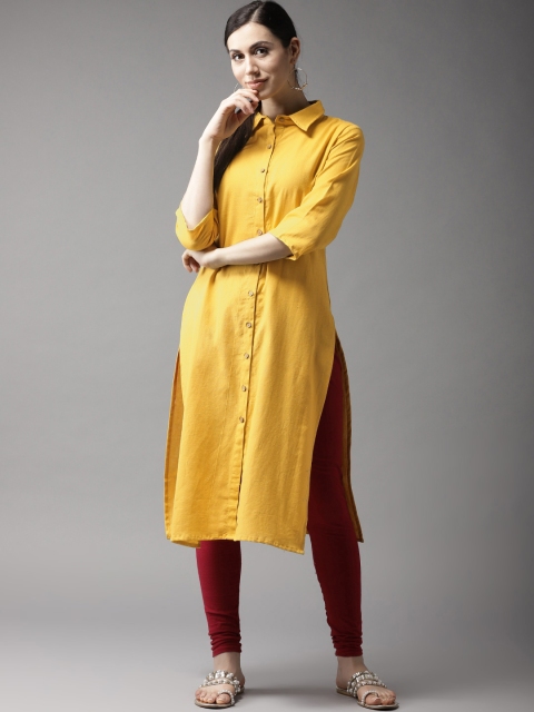 

Moda Rapido Women Mustard Yellow Solid Straight Kurta