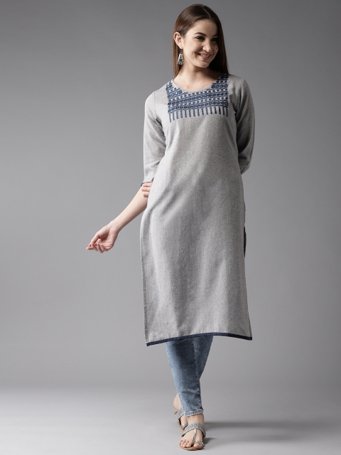 

Moda Rapido Women Grey Yoke Design Straight Kurta