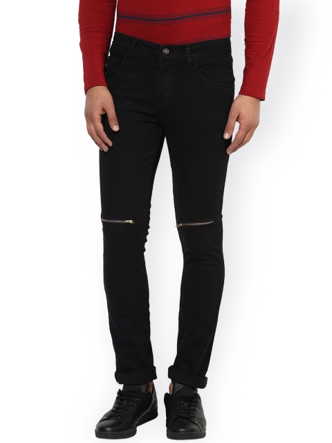 

Estrolo Men Black Slim Fit Mid-Rise Slash Knee Jeans
