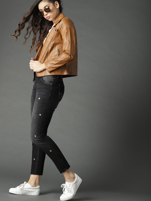 

Roadster Women Black Skinny Fit Mid-Rise Studded Stretchable Jeans
