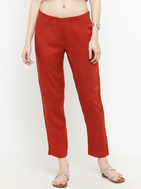 

Varanga Women Red Straight Fit Solid Regular Trousers