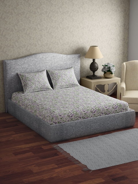 

CORE Designed by SPACES Coffee Brown & Grey Floral Fitted 104 TC Cotton 1 Queen Bedsheet with 2 Pillow Covers