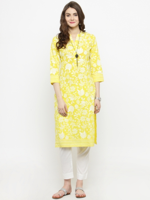 

Varanga Women Yellow & White Printed Straight Kurta
