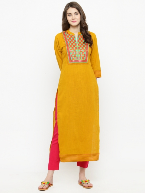 

Varanga Women Mustard Yoke Design Straight Kurta