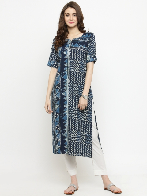 

Varanga Women Blue & White Printed Straight Kurta