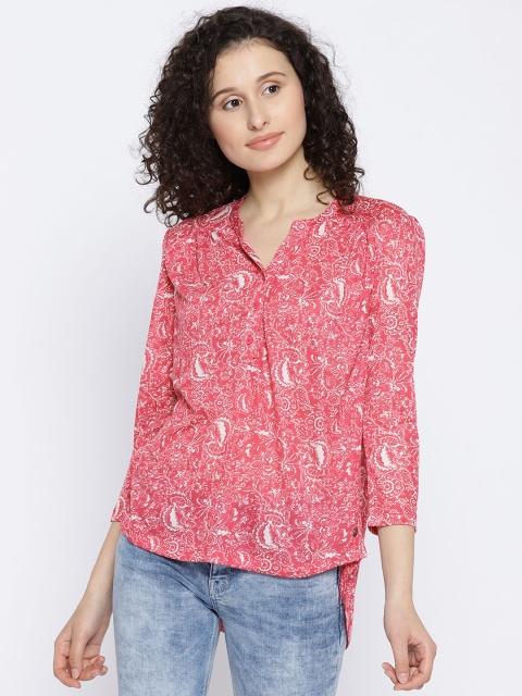 

U.S. Polo Assn. Women Coral Pink Printed Shirt Style Top