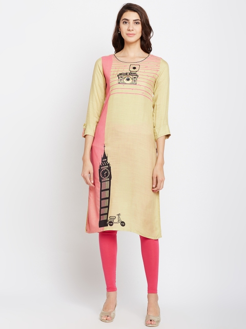 

Span Women Beige Printed Straight Kurta