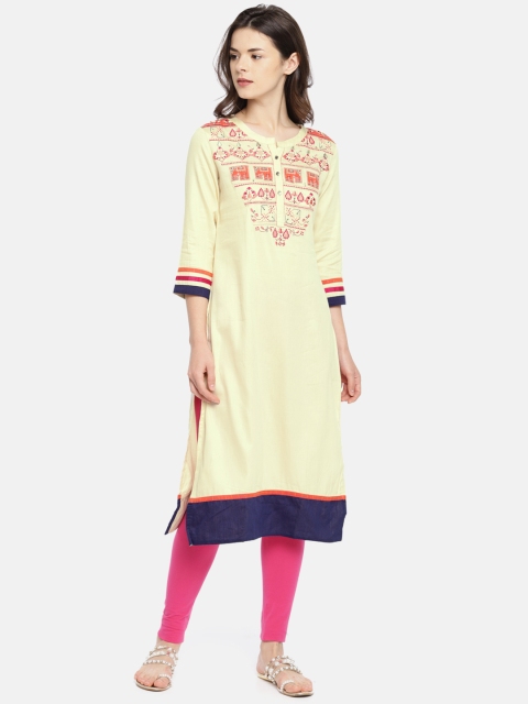 

Span Women Beige Yoke Design Straight Kurta