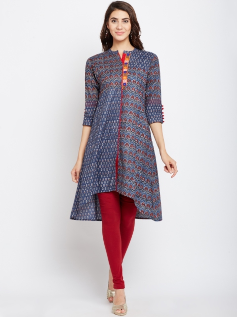 

Span Women Navy Blue & Maroon Printed A-Line Kurta