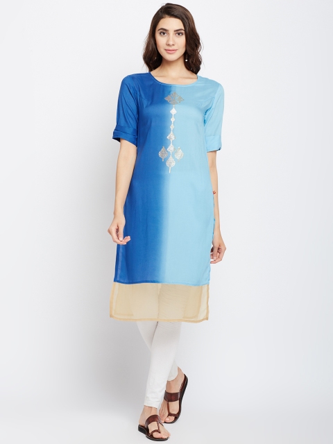 

Span Women Blue Dyed Fossil Art Print Straight Kurta
