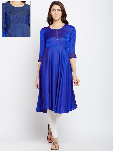 

Span Women Blue Solid Reversible A-Line Kurta