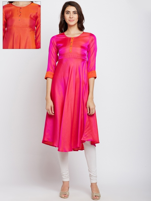 

Span Women Pink & Orange Solid Reversible A-Line Kurta