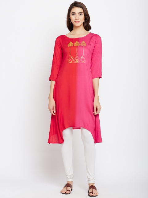 

Span Women Pink & Red Dyed A-Line Kurta