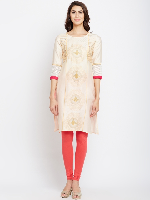 

Span Women Cream-Coloured Printed Straight Kurta
