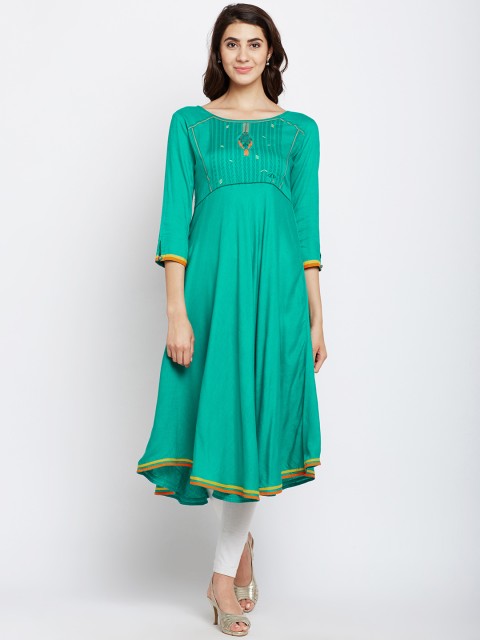 

Span Women Green Yoke Design Anarkali Kurta