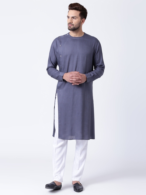 

I Know Men Grey Solid Straight Kurta, Blue
