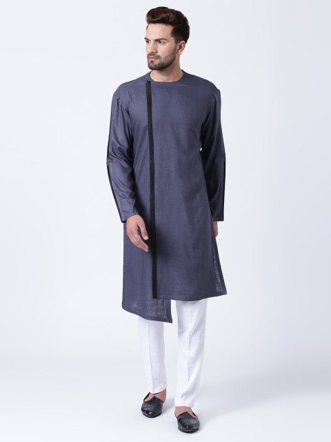 

I Know Men Grey Solid Straight Kurta, Blue