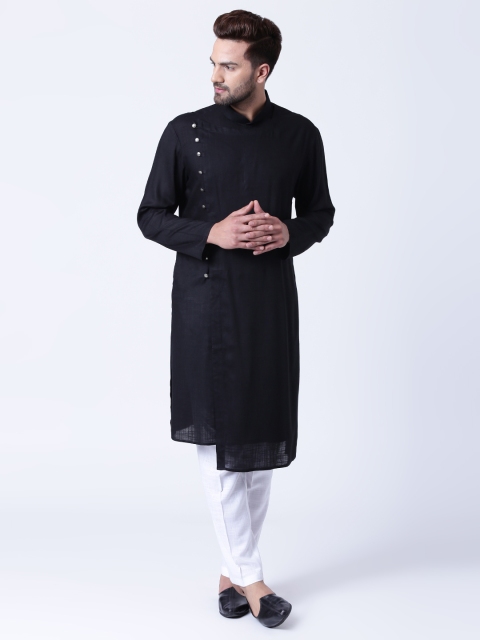 

I Know Men Black Solid Straight Kurta