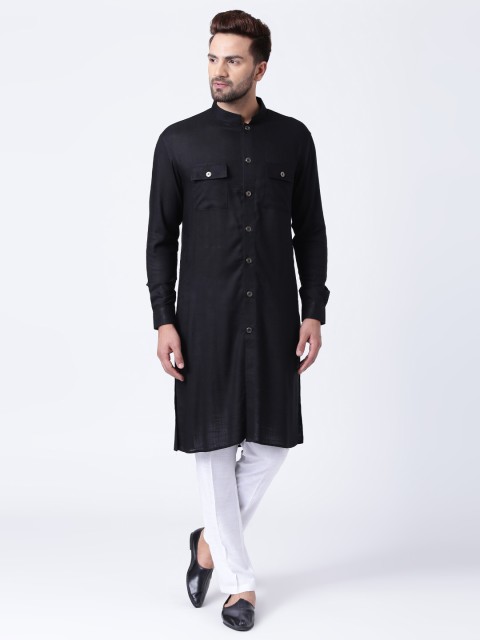 

I Know Men Black Solid Straight Kurta