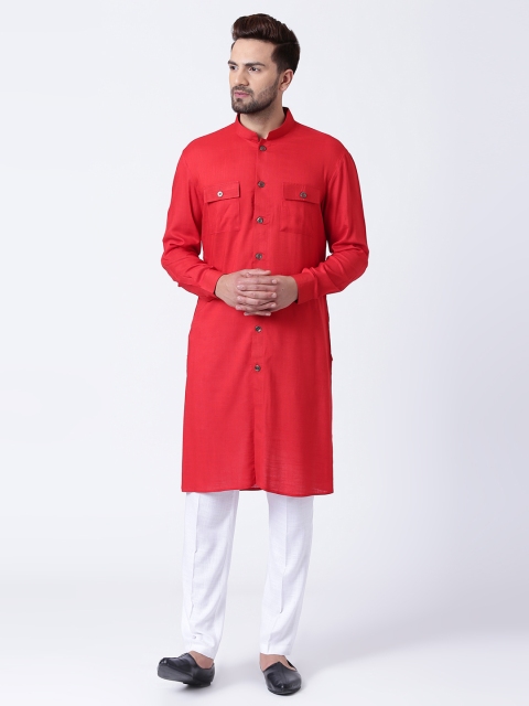 

I Know Men Red Solid Straight Kurta