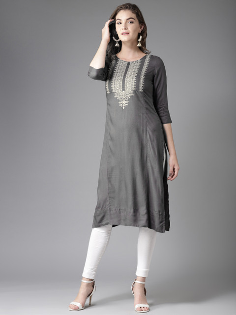 

Moda Rapido Women Grey Yoke Design Straight Kurta