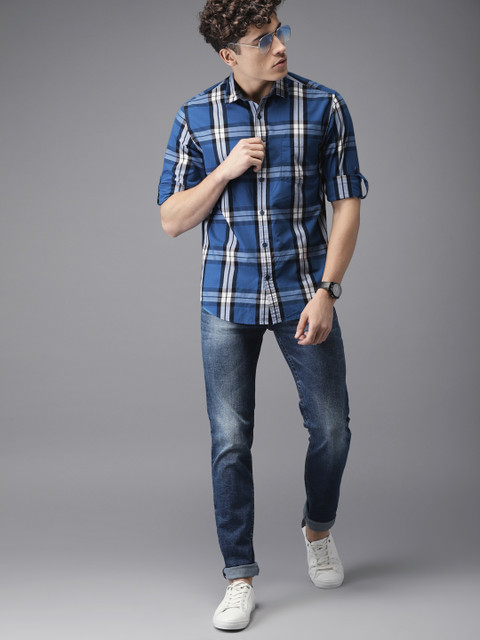 

HERE&NOW Men Blue Regular Fit Checked Casual Shirt