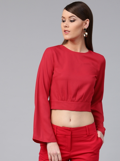 

SASSAFRAS Women Red Solid Crop Styled Back Top