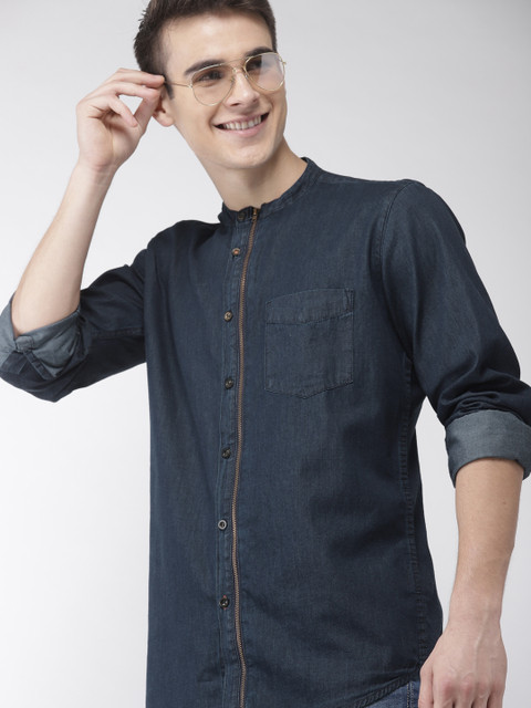 

Mast & Harbour Men Navy Blue Slim Fit Solid Denim Casual Shirt