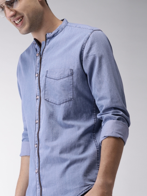 

Mast & Harbour Men Blue Slim Fit Solid Denim Casual Shirt