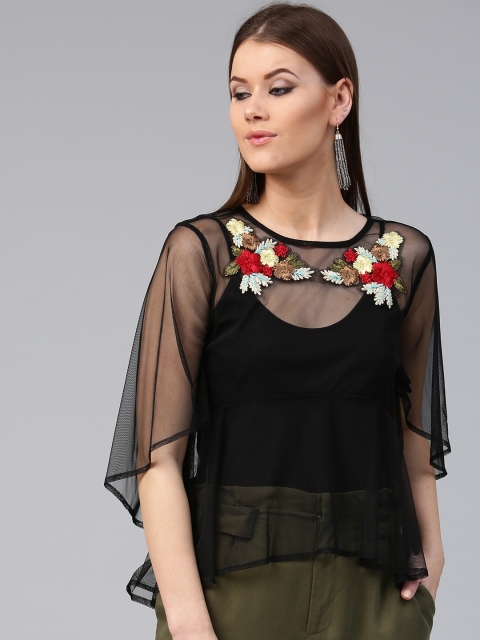 

SASSAFRAS Women Black Sheer A-Line Top
