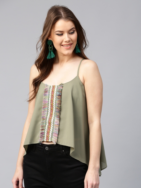 

SASSAFRAS Women Olive Green Solid A-Line Top