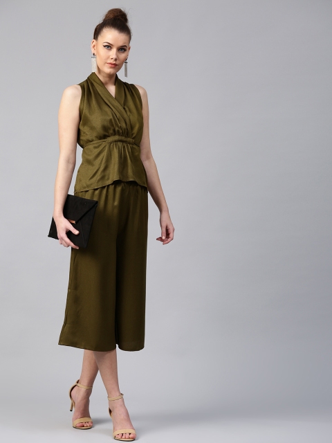 

SASSAFRAS Women Olive Green Regular Fit Solid Culottes