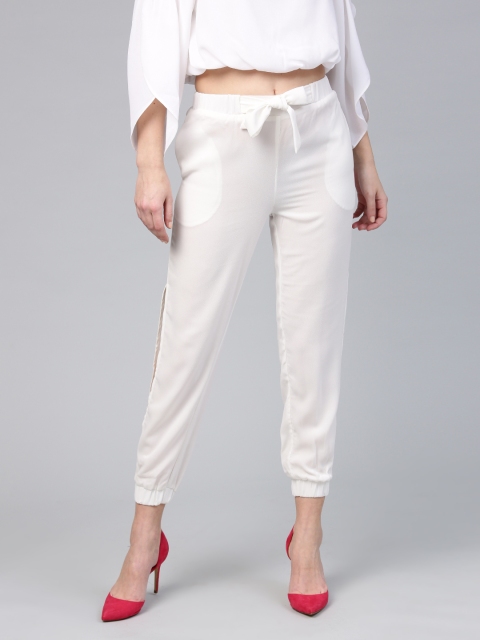

SASSAFRAS Women White Regular Fit Solid Joggers