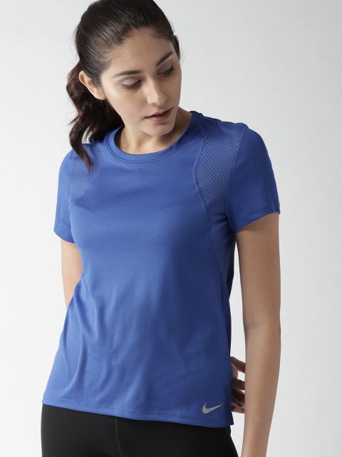 

Nike Women Blue Solid AS SS Round Neck Running T-shirt
