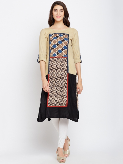 

Span Women Beige & Black Printed Straight Kurta